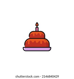 birthday cake with candle,  design bakery logo,  icon for banner, announcement.  Isolated element on a white background.