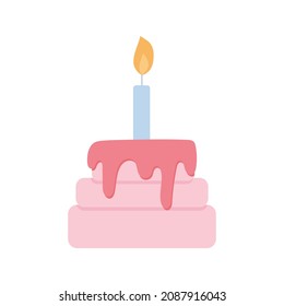 Torta de cumpleaños con vela, doodle Vector Ilustración.