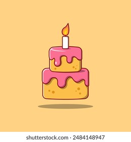 Birthday Cake With Candle. Birthday Element. Vector Cartoon Illustration Icon.