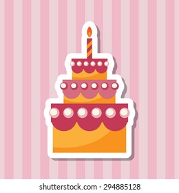Birthday cake with candle flat icon. Simple  vector illustrations.