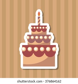 Birthday cake with candle flat icon. Simple  vector illustrations.