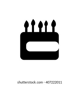 Birthday Cake With Candle Flat Vector Illustration, Candled Cake Icon, Birthday Flat Vector Clipart, Isolated Cake For Birthday, Five Candles Cake, Black And White Birthday Icon, Cake Pictogram