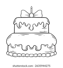 birthday cake with candle icon cartoon in black and white vector illustration graphic design