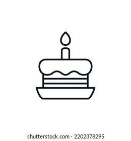 Birthday cake with a candle icon. Celebration and Birthday party concept. Can be used in social media, packaging, typographic and web design. Vector illustration isolated on white background.