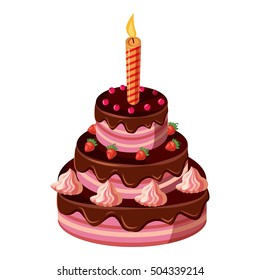 Birthday cake with candle icon. Isometric 3d illustration of birthday cake with candle vector icon for web