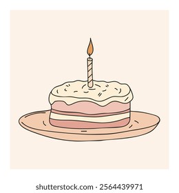 Birthday Cake with Candle Illustration