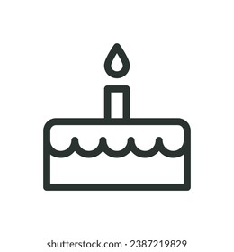 Torta de cumpleaños con icono aislado de velas, icono de vector de torta con trazo editable