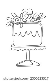 Birthday cake with candle in line art. Vector illustration