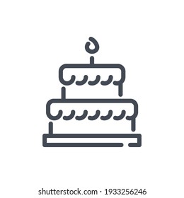 Birthday cake with candle line icon. Wedding party cake vector outline sign.