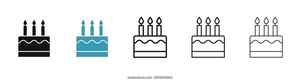 Birthday Cake with candle line icon set for Ui designs.