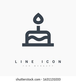 Birthday cake with a candle line vector minimalistic icon. Anniversary vector symbol. Biscuit icon for web design. Celebration modern flat icon for app design. Happy holyday sign isolated flat icon