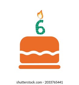 Pastel de cumpleaños con vela y número 6