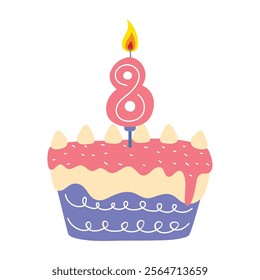 birthday cake candle number eight isolated