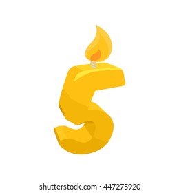 Birthday cake candle number five icon in cartoon style on a white background