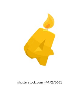 Birthday cake candle number four icon in cartoon style on a white background