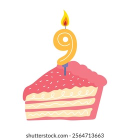 birthday cake candle number nine isolated