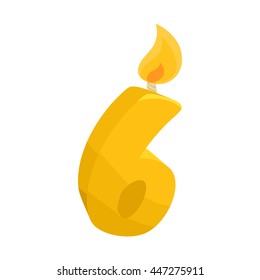 Birthday cake candle number six icon in cartoon style on a white background