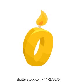 Birthday cake candle number zero icon in cartoon style on a white background