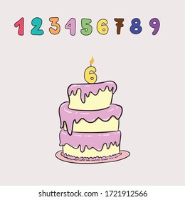 birthday cake with candle numbers vector illustration