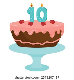 birthday cake and candle ten isolated design