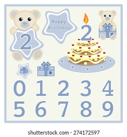 Birthday cake and candle vector Cute baby boy bears vector illustration with star and numbers symbol Cartoon baby animal vector Happy birthday newborn announcement Baby boy birthday card Gift card