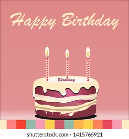 Birthday cake with candle vector design isolated on pink background. illustration