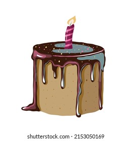 birthday cake with candle, vector illustration, holiday clipart