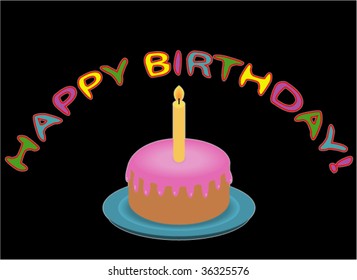 Birthday Cake with Candle. Vector Illustration.