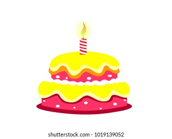 Birthday Cake with Candle - Vector Image
