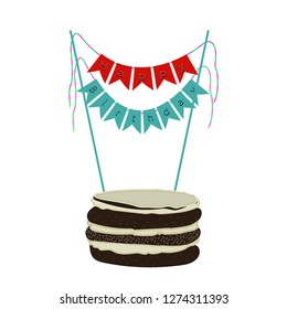 Birthday cake with candle, vector style. - Vector
