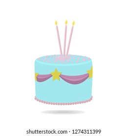 Birthday cake with candle, vector style. - Vector