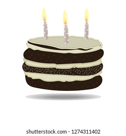 Birthday cake with candle, vector style. - Vector