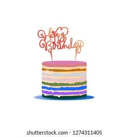 Birthday cake with candle, vector style. - Vector