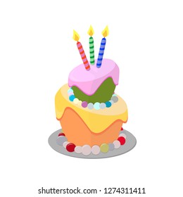 Birthday cake with candle, vector style. - Vector