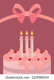 birthday cake and candles with bow