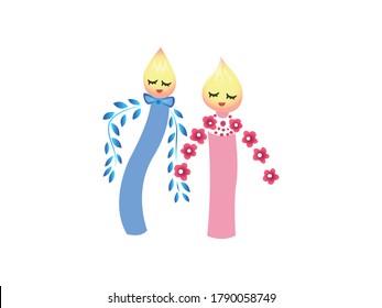 Birthday cake candles. Burning Cartoon Character candles. Design for the background, decoration Vector icon