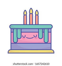 birthday cake with candles celebration cartoon food cute vector illustration flat style icon