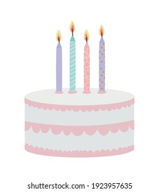birthday cake with candles of differents color on a white background vector illustration design