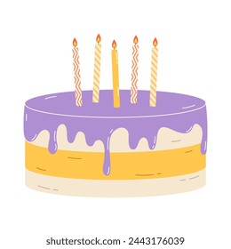 Birthday cake with candles. Flat vector illustration isolated on white background