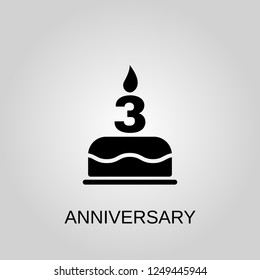 The birthday cake with candles in the form of number 3 icon. Anniversary concept symbol design. Stock - Vector illustration can be used for web
