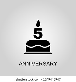 The birthday cake with candles in the form of number 5 icon. Anniversary concept symbol design. Stock - Vector illustration can be used for web