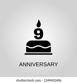 The birthday cake with candles in the form of number 9 icon. Anniversary concept symbol design. Stock - Vector illustration can be used for web