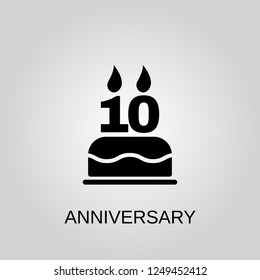 The birthday cake with candles in the form of number 10 icon. Anniversary concept symbol design. Stock - Vector illustration can be used for web