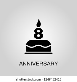 The birthday cake with candles in the form of number 8 icon. Anniversary concept symbol design. Stock - Vector illustration can be used for web