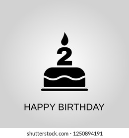 The birthday cake with candles in the form of number 2 icon. Happy Birthday concept symbol design. Stock - Vector illustration can be used for web