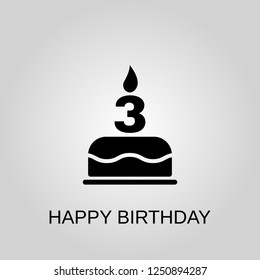 The birthday cake with candles in the form of number 3 icon. Happy Birthday concept symbol design. Stock - Vector illustration can be used for web