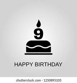 The birthday cake with candles in the form of number 9 icon. Happy Birthday concept symbol design. Stock - Vector illustration can be used for web