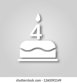 Birthday cake with candles in the form of the number 4 figure cut out of paper icon. Happy Birthday concept symbol design. Stock - Vector illustration can be used for web