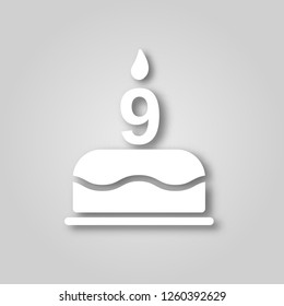 Birthday cake with candles in the form of the number 9 figure cut out of paper icon. Happy Birthday concept symbol design. Stock - Vector illustration can be used for web