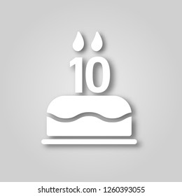 Birthday cake with candles in the form of the number 10 figure cut out of paper icon. Happy Birthday concept symbol design. Stock - Vector illustration can be used for web